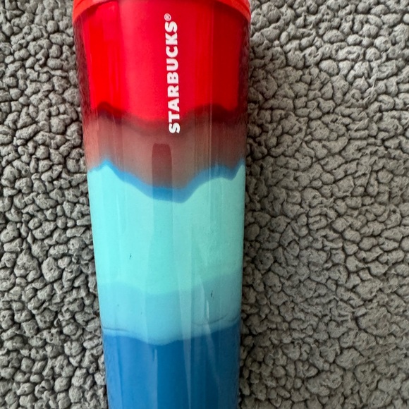 Starbucks Venti 24 oz tumbler in red, blue and turquoise marble waves - Picture 12 of 12